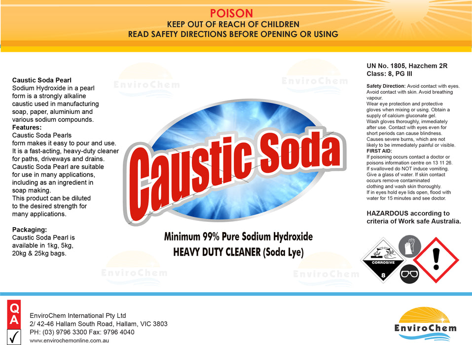 Caustic Soda Pearls, Sodium Hydroxide - EnviroChem International Pty Ltd