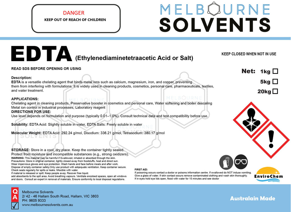 EDTA (Ethylenediaminetetraacetic Acid or Salt), Chelating Agent - EnviroChem International Pty Ltd