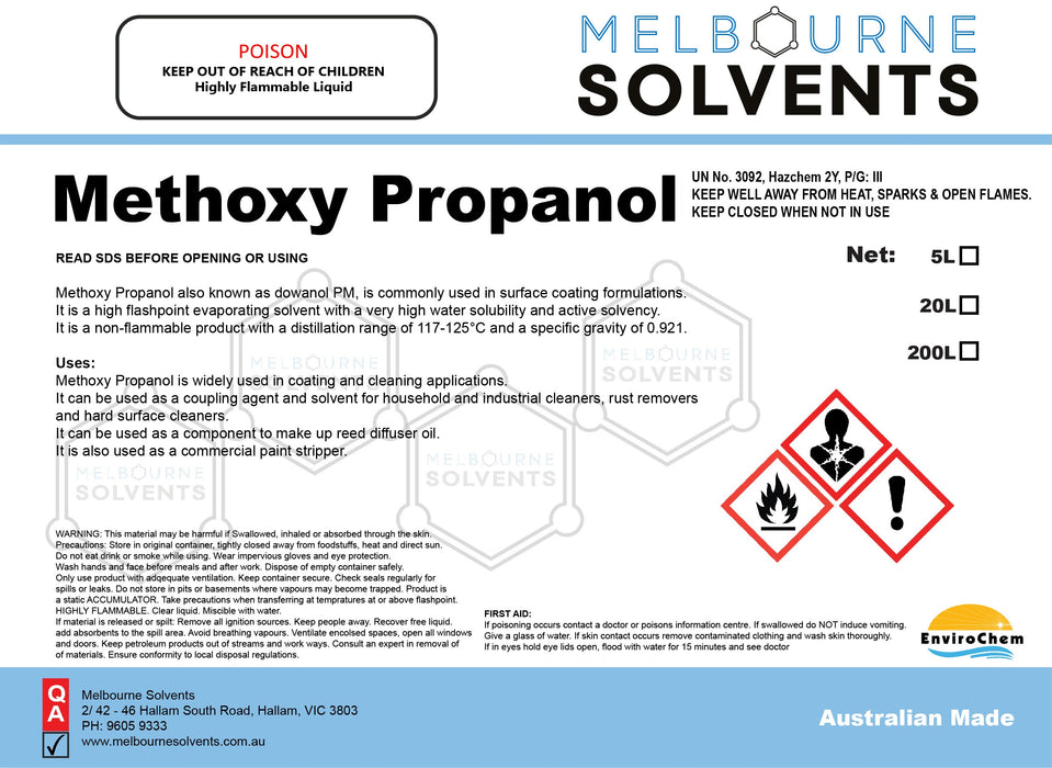 Methoxy Propanol - EnviroChem International Pty Ltd