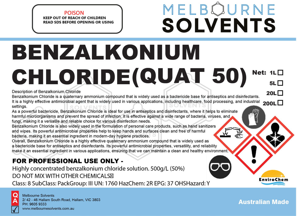 BENZALKONIUM CHLORIDE (QUAT 50) - EnviroChem International Pty Ltd