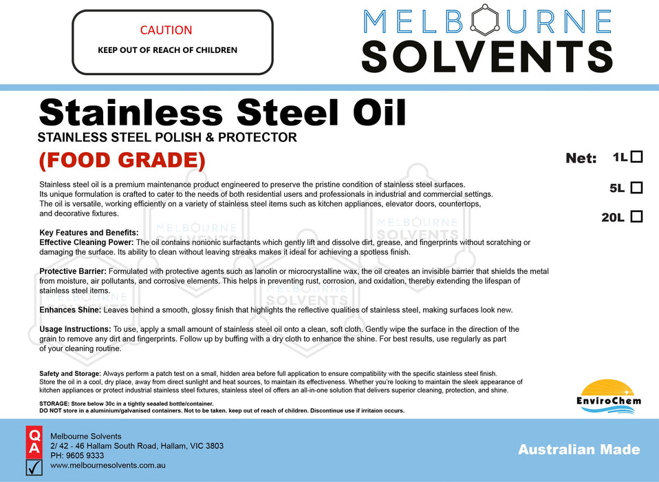 Stainless Steel Oil (FOOD GRADE) - EnviroChem International Pty Ltd