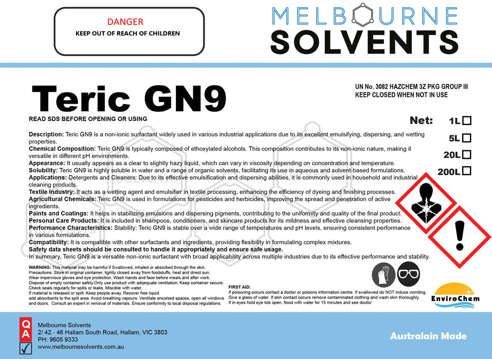 Teric GN9, TERIC® N9 - EnviroChem International Pty Ltd