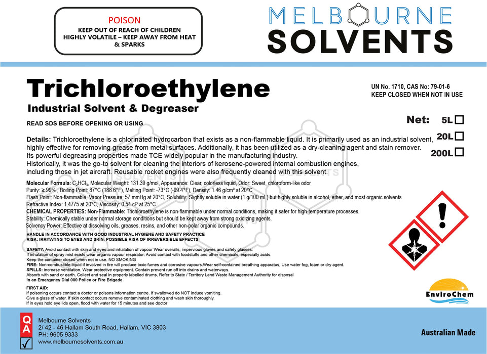 Trichloroethylene – High-Purity Industrial Solvent - EnviroChem International Pty Ltd