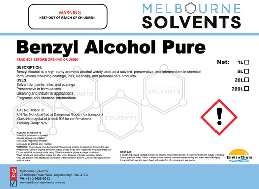 Benzyl Alcohol Pure - EnviroChem International Pty Ltd