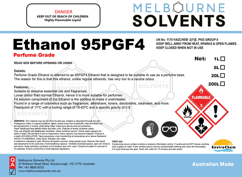 Ethanol 95PGF4 (Perfume Grade) - EnviroChem International Pty Ltd