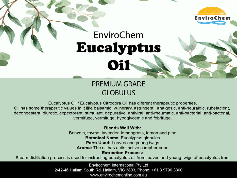 Eucalyptus Oil 100% Pure & Natural Essential Oil, Premium Grade Aromatherapy - EnviroChem International Pty Ltd