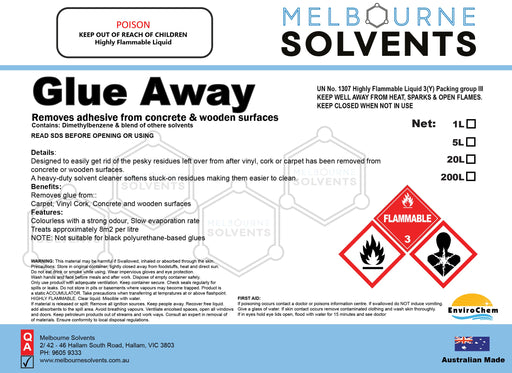 Glue Away "Removes adhesive from concrete & wooden surfaces" - EnviroChem International Pty Ltd