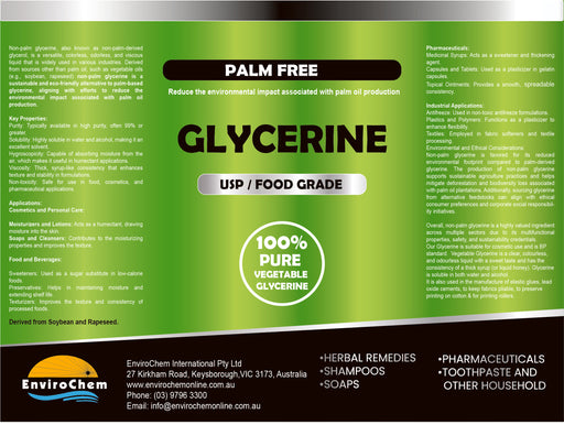 Glycerine (Palm Free), USP/Food Grade (soybean, rapeseed based) - EnviroChem International Pty Ltd