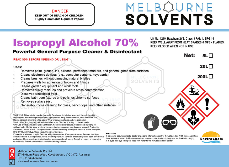 Isopropyl Alcohol (70% IPA) - EnviroChem International Pty Ltd