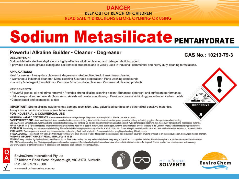 Sodium Metasilicate PENTAHYDRATE - EnviroChem International Pty Ltd