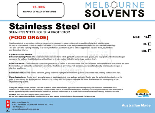 Stainless Steel Oil (FOOD GRADE) - EnviroChem International Pty Ltd