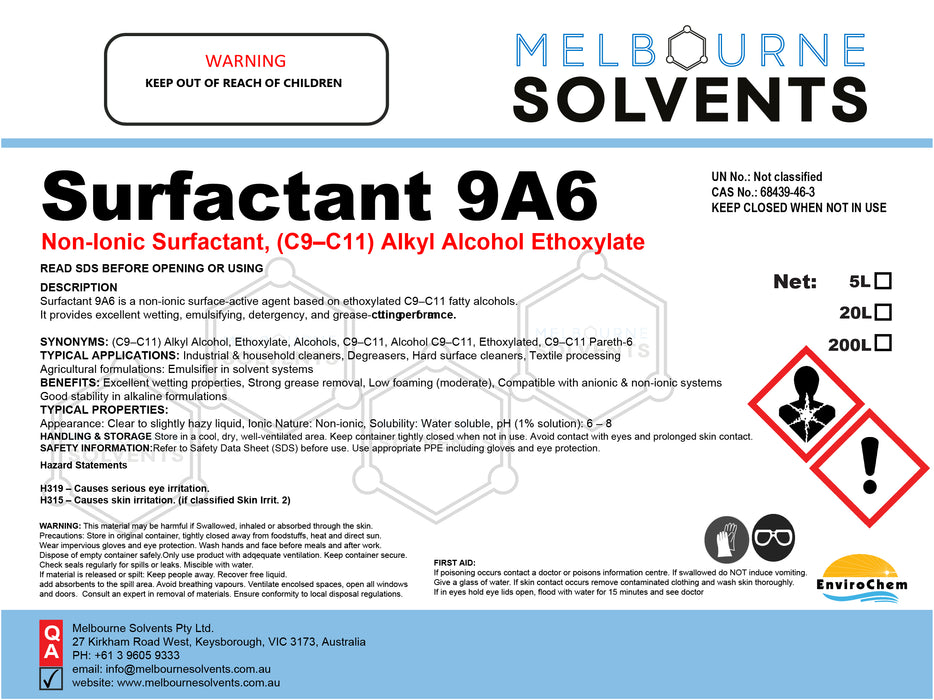 Surfactant 9A6 - EnviroChem International Pty Ltd
